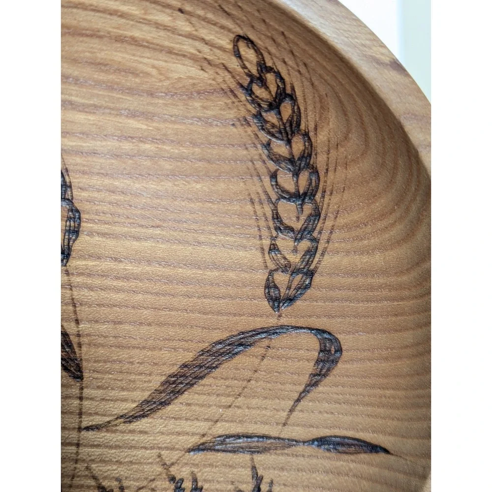 Vtg West Germany Bread Plate Wood Burned Wheat Design Wall Hanging 9